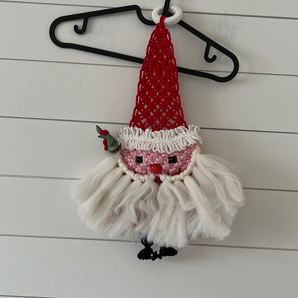 Vintage Santa Decoration (1960s) crocheted (macrame?) Phentex Yarn.Wall …